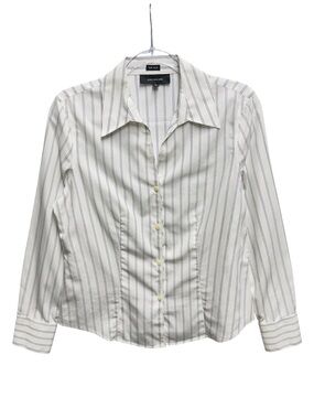 JNY Pure Cotton Knit Non Iron Pinstripe Oxford Poplin Preppy Slimming Shirt